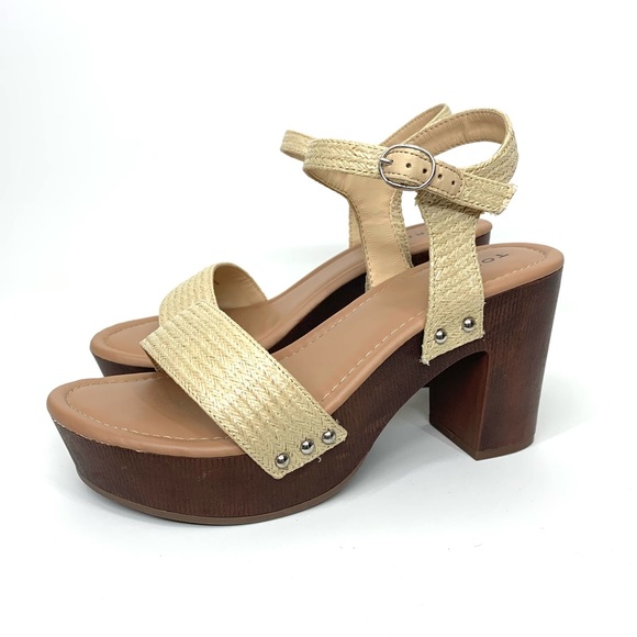 Torrid Natural Jute Brown Double Strap Wood Platform Heeled Sandals Size 9.5WW - Picture 3 of 14